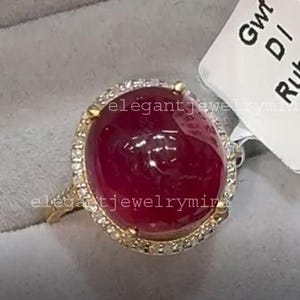 Solitaire Ruby & Diamond Ring, Natural Gemstone Jewelry, Elegant Handmade 925 Sterling Silver Rhodium Plated, Perfect Festive Gift For Her