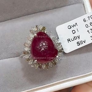 Elegant Ruby & Diamond Ring, Handmade Solitaire Ring, Natural Gemstone, Fine 925 Sterling Silver, Timeless Birthday Or Festive Gift For Her
