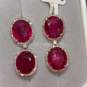Hermosos aretes de rubí rosa y diamantes, hechos a mano en plata de ley 925 rodiada. Joyas de lujo, regalo de cumpleaños para mujer.