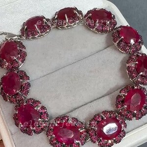 Handcrafted Pink Ruby Gemstone Bracelet, Fine 925 Sterling Silver Rhodium Plated Jewelry, Natural Gemstone, Elegant Birthday Gift For Women