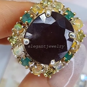 Natural Ruby Opal Onyx Ring, Unique Designer Jewelry, Handcrafted 925 Sterling Silver, Statement Gemstone Ring Elegant Gift For Her Birthday