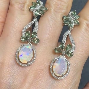 Natural Ethiopian Opal, Apatite & Diamonds Earrings, Handmade 925 Sterling Silver, Multi Gemstone Dangle Jewelry, Luxurious Gift For Her