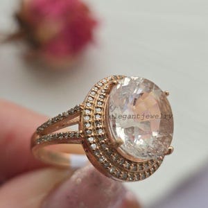 Natural Heliodor & Diamond Ring, Gold Plated 925 Sterling Silver, Elegant Handmade Statement Gemstone Jewelry, Unique Luxury Gift For Her