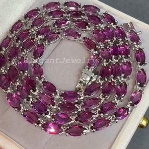 Halsband och örhängen i naturlig rhodolitgranat, lyxiga ädelstenssmycken i 925 sterlingsilver med rodiumplätering, festsmycken, present till henne bild 5