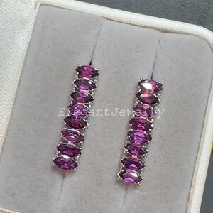Halsband och örhängen i naturlig rhodolitgranat, lyxiga ädelstenssmycken i 925 sterlingsilver med rodiumplätering, festsmycken, present till henne bild 4