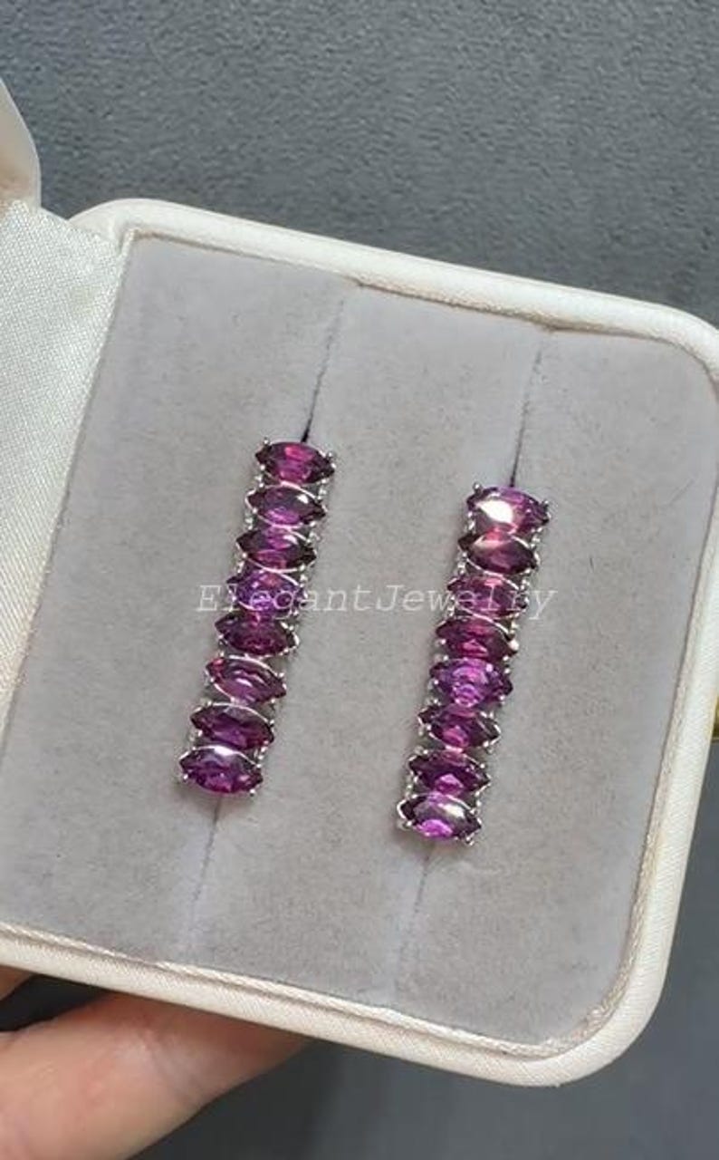 Halsband och örhängen i naturlig rhodolitgranat, lyxiga ädelstenssmycken i 925 sterlingsilver med rodiumplätering, festsmycken, present till henne bild 4