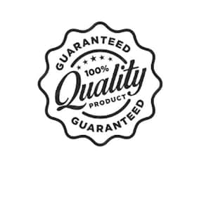 May include: A black and white circular emblem with a scalloped edge. The text reads "GUARANTEED" around the top and bottom, and "100% Quality Product" in the center, with stars. The design is simple and bold.