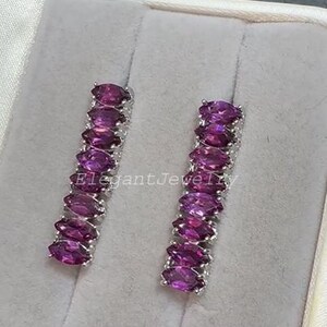 Halsband och örhängen i naturlig rhodolitgranat, lyxiga ädelstenssmycken i 925 sterlingsilver med rodiumplätering, festsmycken, present till henne bild 6