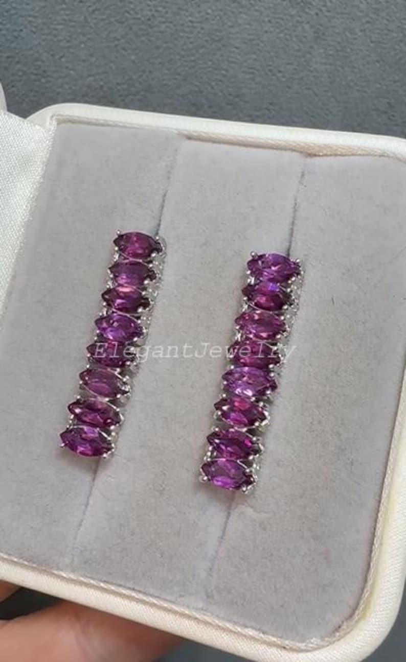 Halsband och örhängen i naturlig rhodolitgranat, lyxiga ädelstenssmycken i 925 sterlingsilver med rodiumplätering, festsmycken, present till henne bild 6