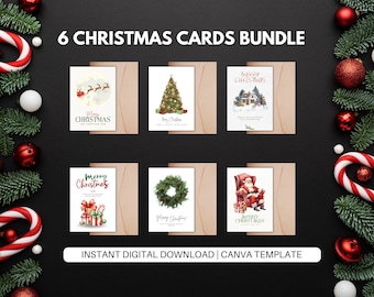 Zestaw kartek świątecznych do druku | 6 edytowalnych kartek świątecznych | Zestaw szablonów Canva