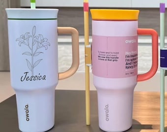 Vaso Owala personalizado de 40 oz: botella de agua floral grabada a láser