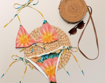 Recycled String Bikini Elegance in the Breeze Floral Two Piece Swimsuit Adjustable Swimwear