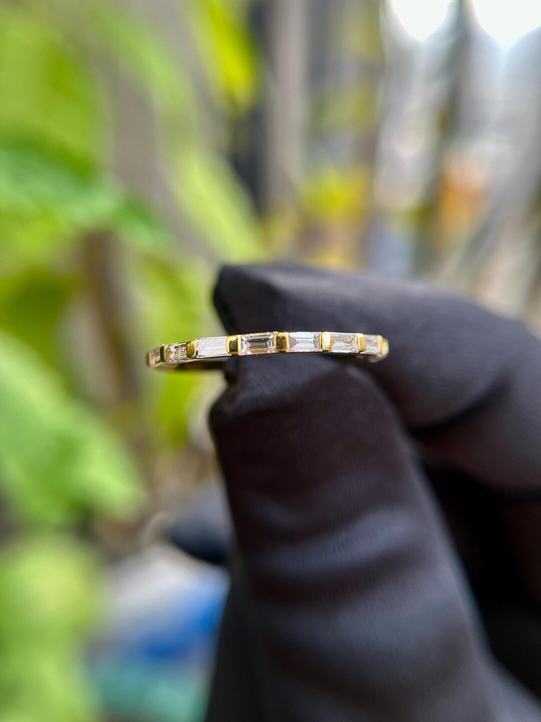 14K Gold Baguette Diamond Eternity Band • Dainty Stackable Ring ...