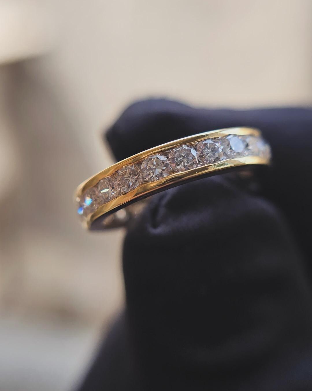 14k Gold Channel Set Diamond Wedding Band • Full Eternity Ring for ...