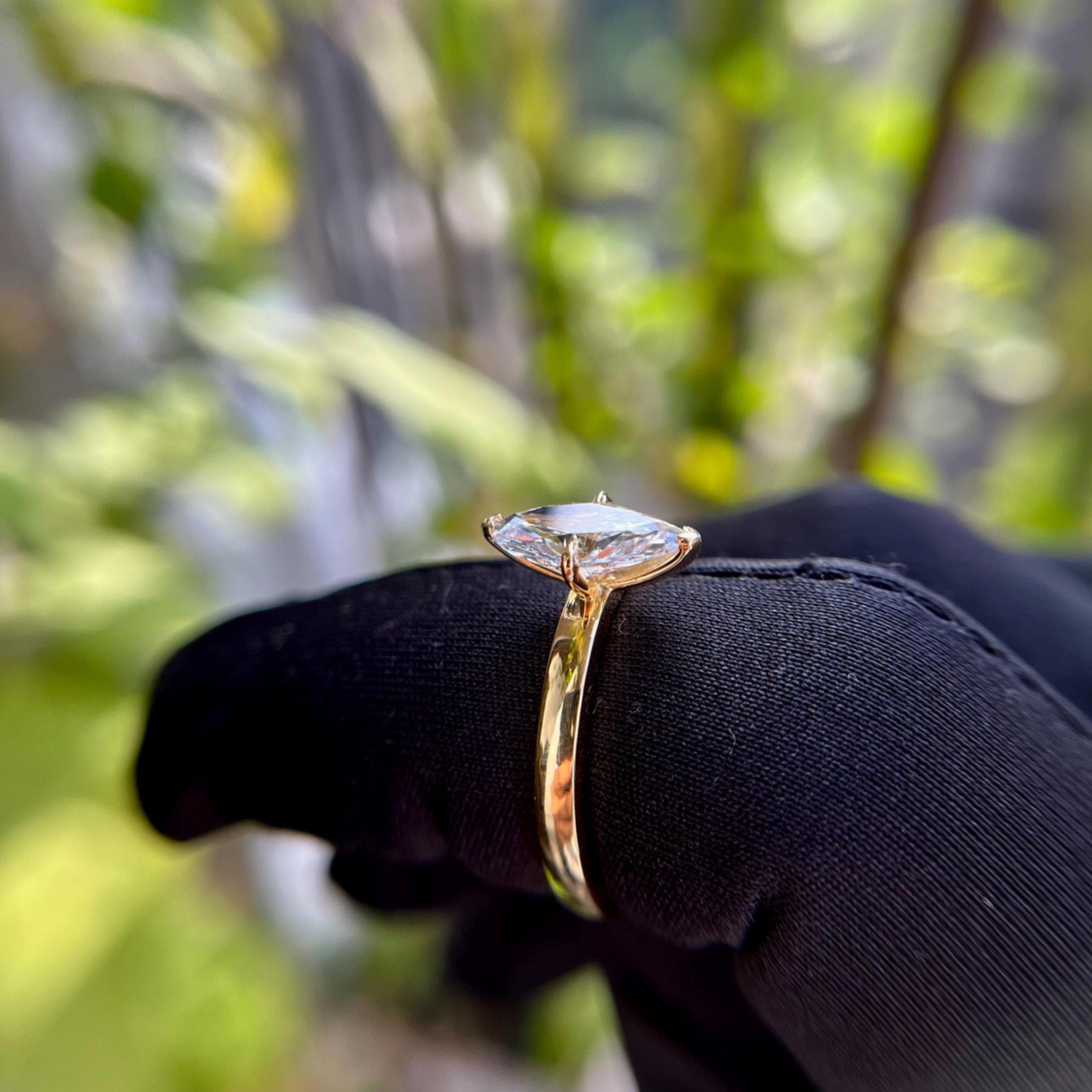 Marquise Diamond Engagement Ring – 14K Gold Solitaire Ring – Minimalist ...