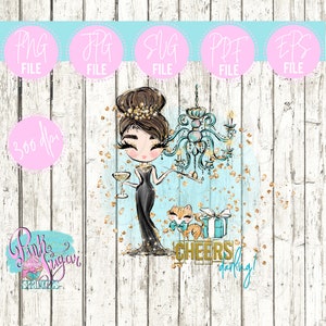 Cheers Darling! | Breakfast at Tiffany&#39;s | Audrey Hepburn | NOT an SVG Cut File | Instant Download | Png, Jpg |Clipart | Quote