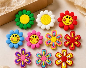 Summer Shoe Charms Cute Flower PVC Croc Charms Pack Kawaii Shoe Pins for Clog Sandals DIY Phone Case Fridge Magnet Craft Flower Croc Pins