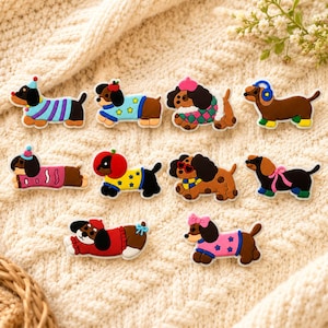 Cute Dachshund Shoe Charms, Kawaii Dog PVC Jibbitz for Crocs, Doxie Wiener Dog Craft Patch, DIY Hair Bow Fridge Magnet Accessory Supply