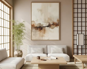 Large Wabi Sabi Wall Art Canvas Print | Japandi Minimalist Decor | Neutral Abstract Poster | Japandi Framed Canvas
