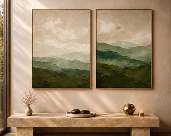 Wabi Sabi Abstract Wall Art Set of 2 | Green Japandi Prints | Minimalist Home Decor | Modern Sage Green Artwork | Printable Art