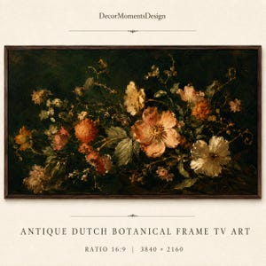 Flower Painting Frame TV Art, Vintage Dutch Flower Painting, Dark Green Floral TV Art, Peach Wildflower Samsung Frame TV, Digital Download