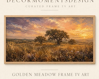Frame TV Art Golden Hour Meadow, Impressionist Landscape Print, Wabi Sabi Wall Art, Digital Download, 4K 16x9 TV Art