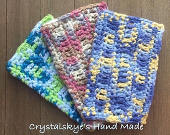 Cotton Dish Cloths Dish Rags Wash Cloths Set of 3 made with 100% Cotton  Multi Variegated 6" X 7" Ready to ship