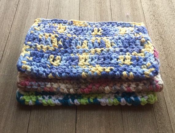 Dish Cloths Dish Rags Wash Cloths Set of 3 Made With 100% Cotton Multi  Variegated Ready to Ship 