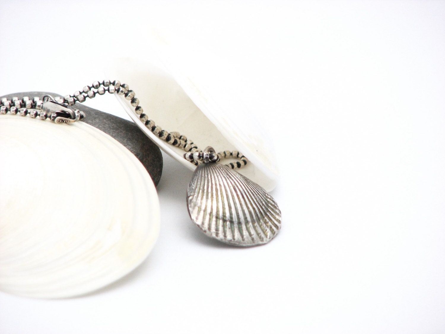 Silver Sea Shell Necklace Beach Wear Nautical Jewelry Recycled Eco