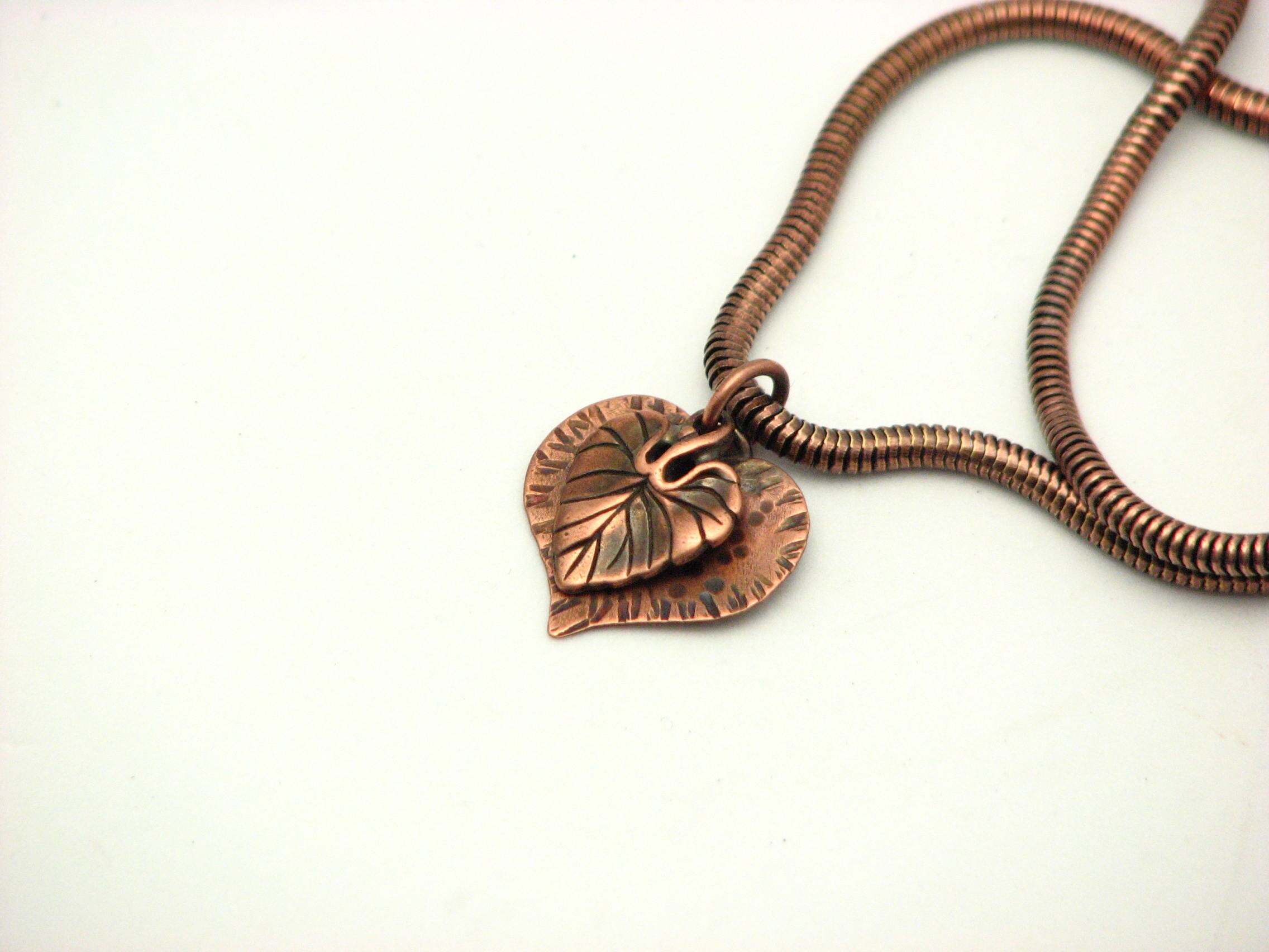 Copper Heart Jewelry Rustic Copper Pendant Leaf Charm Necklace Fall