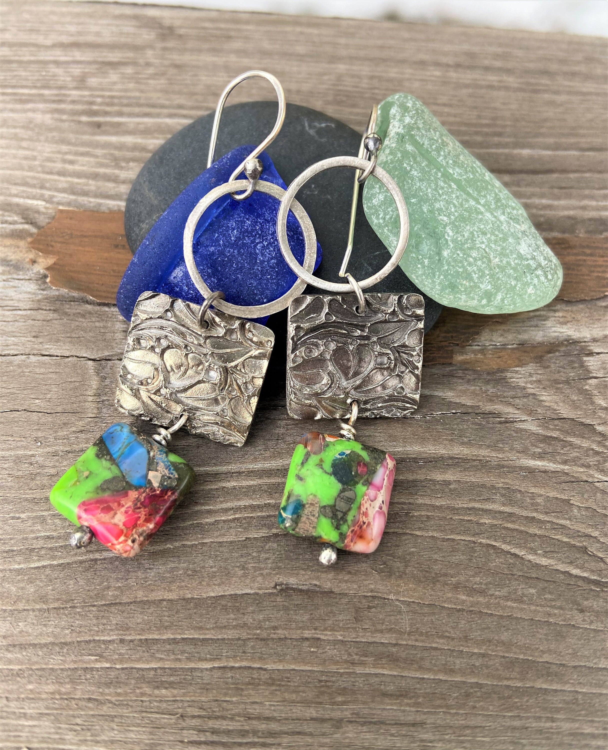 Pendant Boho Multi Colored Earrings Statement Earrings Blue