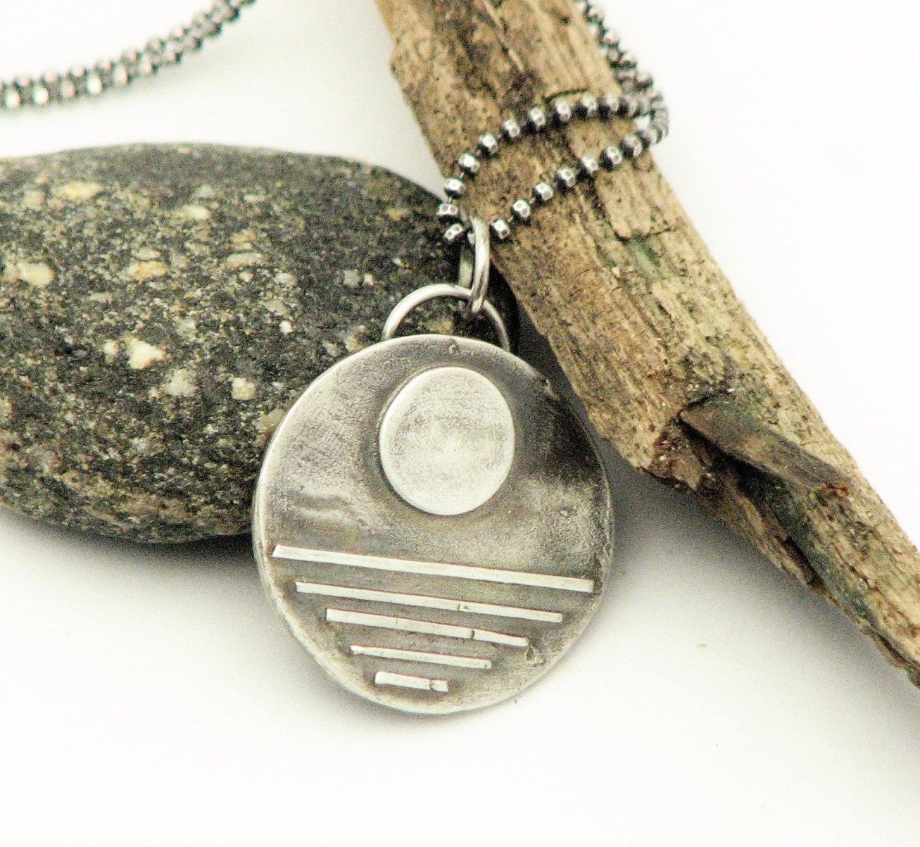 Silver Moon Necklace Metal Work Jewelry Artisan Rustic Earth Jewlery