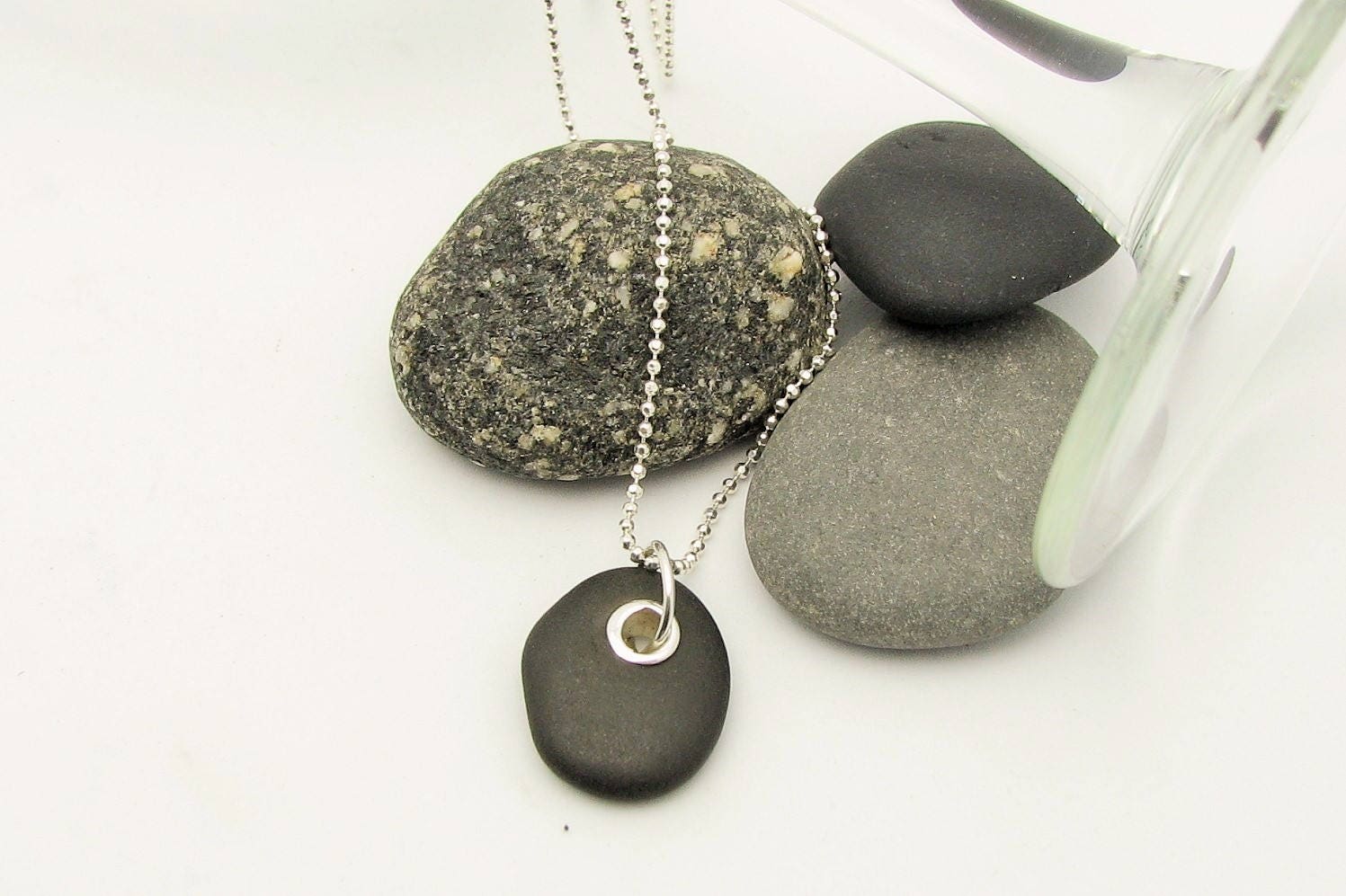 Beach Stone Jewelry River Rock Necklace Sterling Silver Riveted Pebble