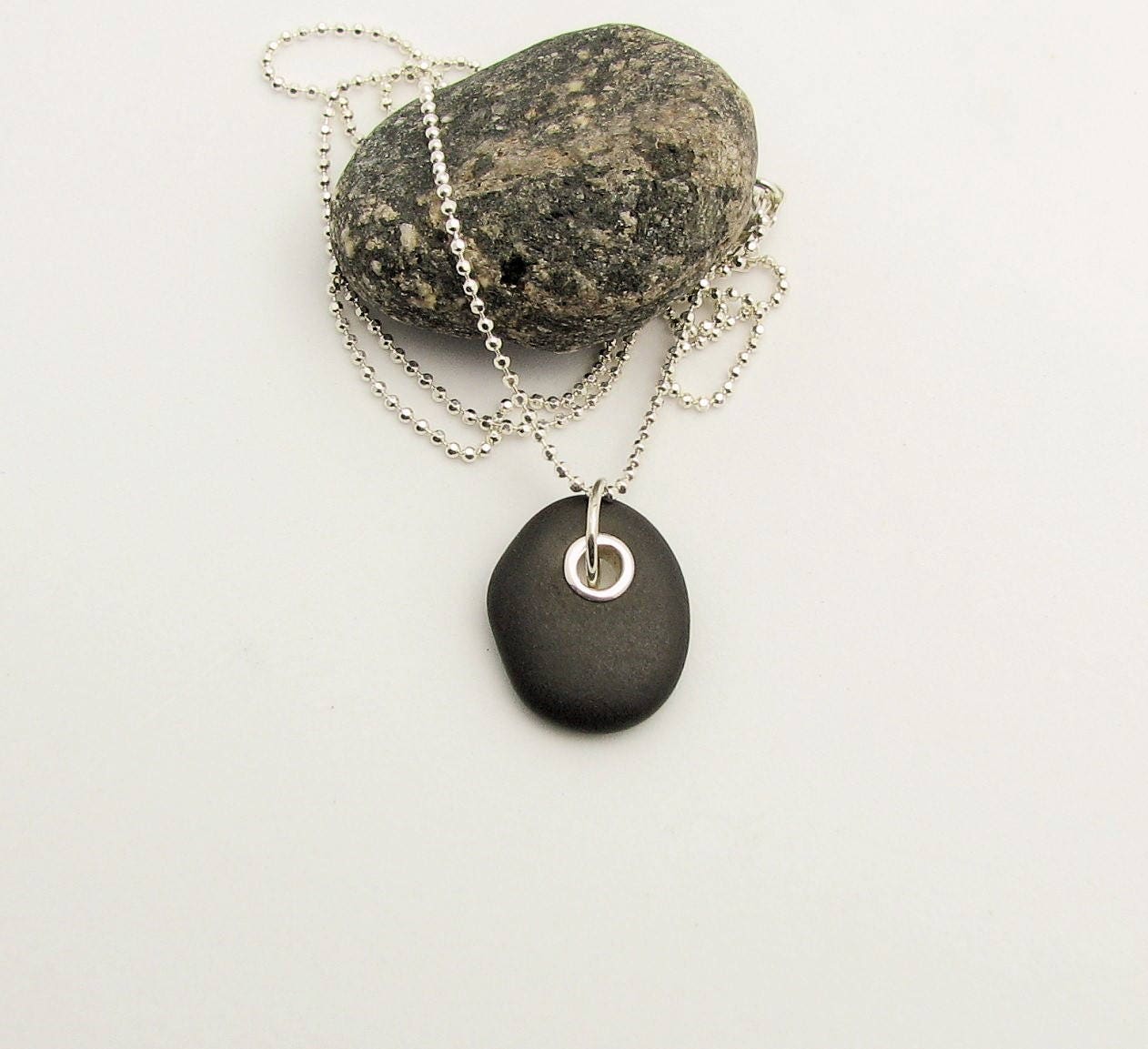Beach Stone Jewelry River Rock Necklace Sterling Silver Riveted Pebble