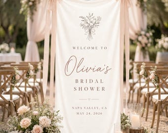 Bridal Shower Welcome Sign, Tapestry Fabric Banner, Personalized Bride Party Decor