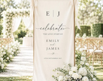 Wedding Welcome Sign, Tapestry Fabric Banner, Personalized Garden Wedding Decor