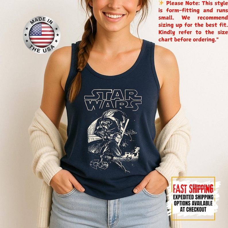 Disney Star Wars Tank Top, Mandalorian Tank Tee, Galaxy's Edge/Darth Vader Women Racerback and Men Tank Top image 15