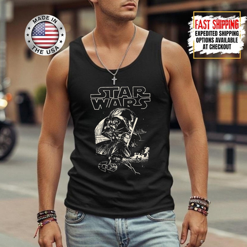 Disney Star Wars Tank Top, Mandalorian Tank Tee, Galaxy's Edge/Darth Vader Women Racerback and Men Tank Top image 1