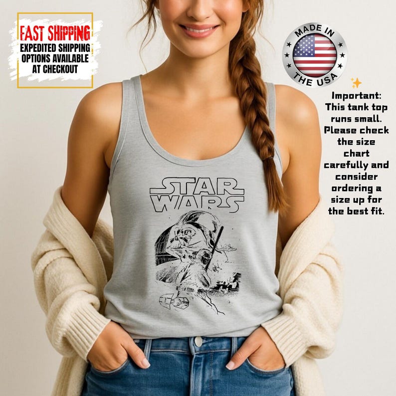 Disney Star Wars Tank Top, Mandalorian Tank Tee, Galaxy's Edge/Darth Vader Women Racerback and Men Tank Top image 11