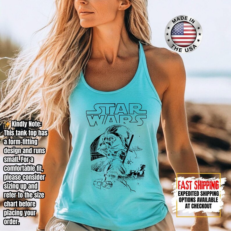 Disney Star Wars Tank Top, Mandalorian Tank Tee, Galaxy's Edge/Darth Vader Women Racerback and Men Tank Top image 9