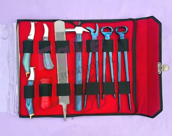 Farrier Essentials Kit | Horseshoeing Tools Set with Case | Rasp, Knives, Nippers & Hammer