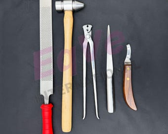 5-Piece Farrier Tool Set | Hoof Rasp, Hammer, Nail Puller, Hoof Knife & Pritchel | Horse Hoof Trimming Kit