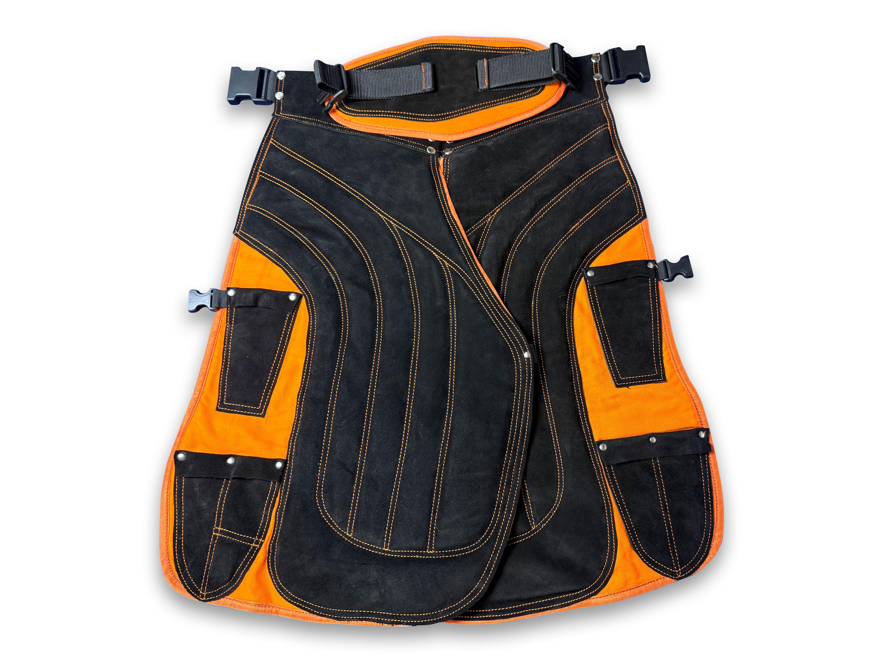 Adjustable Farrier Work Apron – Black & Orange Suede Leather Protective ...