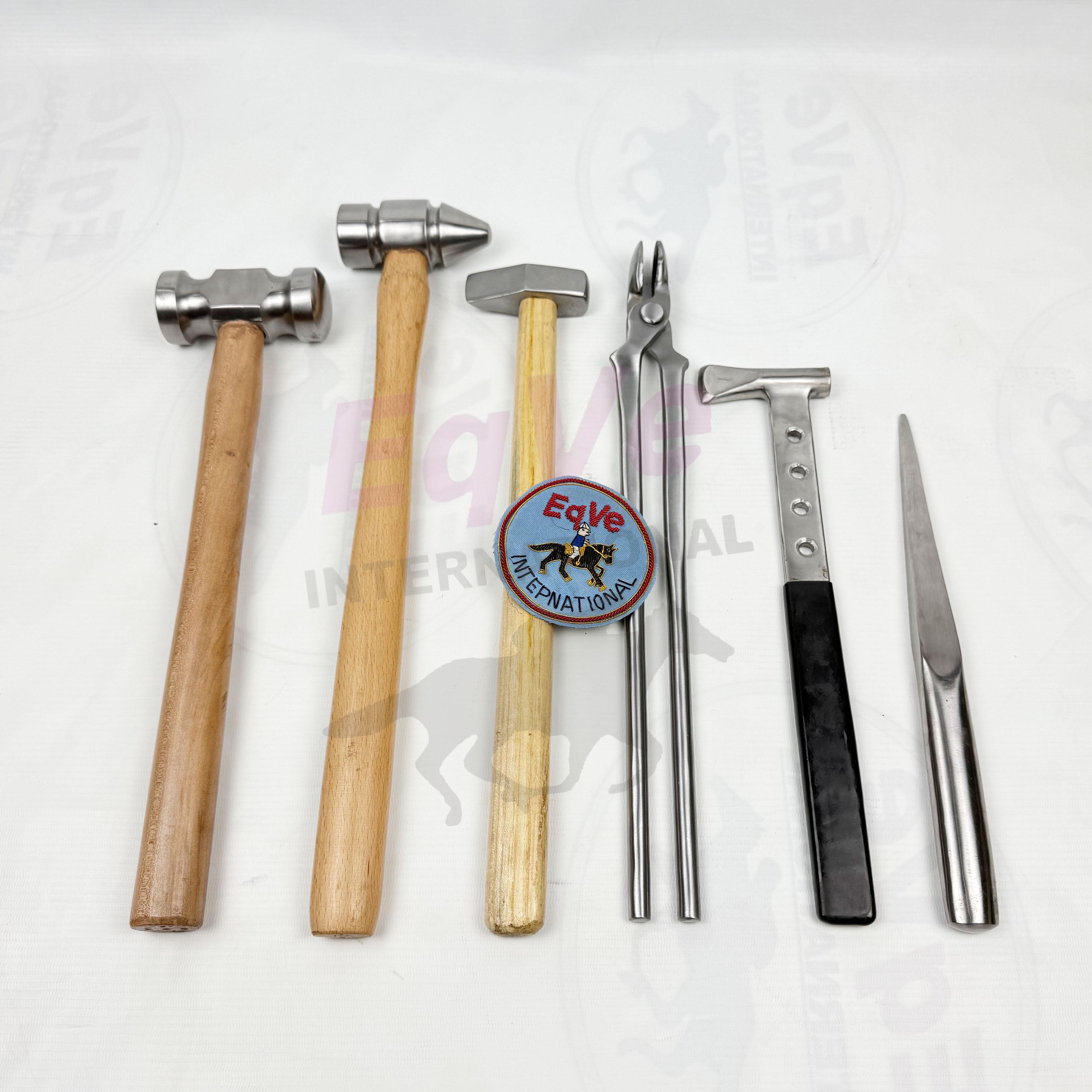 Hand Forged 7 Pcs Blacksmith Tool Set | Rounding Hammer & Anvil Holder ...