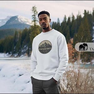 American Vintage Pulli Northern Frontier, retro Pullove für Damen und Herren, Road Trip Mountain, Abenteuer Van Camper Wildlife,