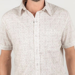 Mens Button Up Shirt In Black Or White- Hamsa All Over Print Short Sleeved Button Down Shirt Mens Fashion