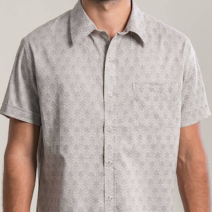Men Button Up Shirt Geometric Cubicle Shirt Full Print Button Down Casual Shirt Alternative Mens Clothing