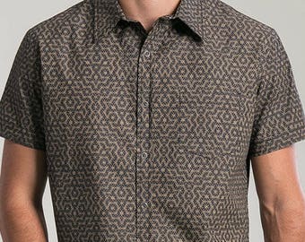 Sacred Geometry Mens Button Up Shirt In Black Flower Of Life All Over Print Button Shirt Short Sleeve Button Down Mens Alternative Shirt