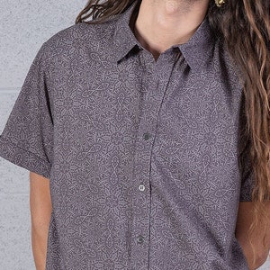 Gray Cotton Button Up Shirt For Men Short Sleeve Button Down Shirt Psychedelic Festival Fashion Urban Streetwear