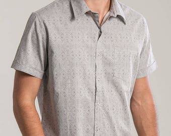 Sacred Geometry, Mens Shirt, Button Down Shirt, For Men, Psychedelic, Full Print, Button Up Shirt, Short Sleeve, Light Grey